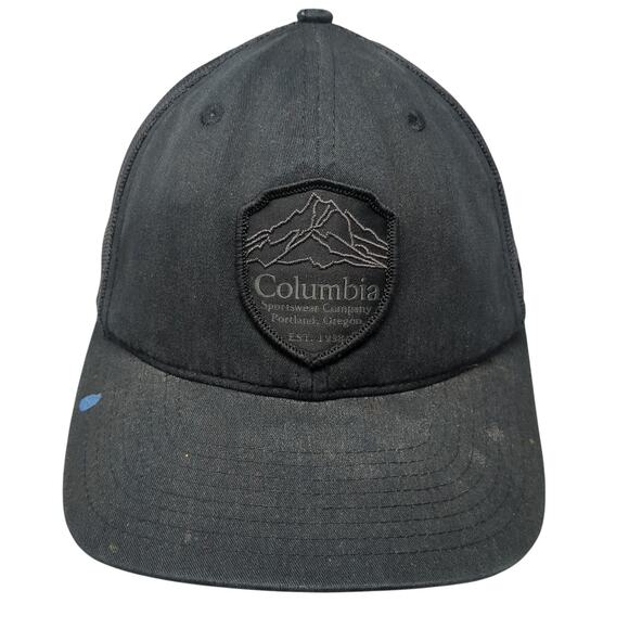 Columbia Patch Snapback Mesh Back Trucker Hat Black One Size Adjustable - Picture 1 of 8